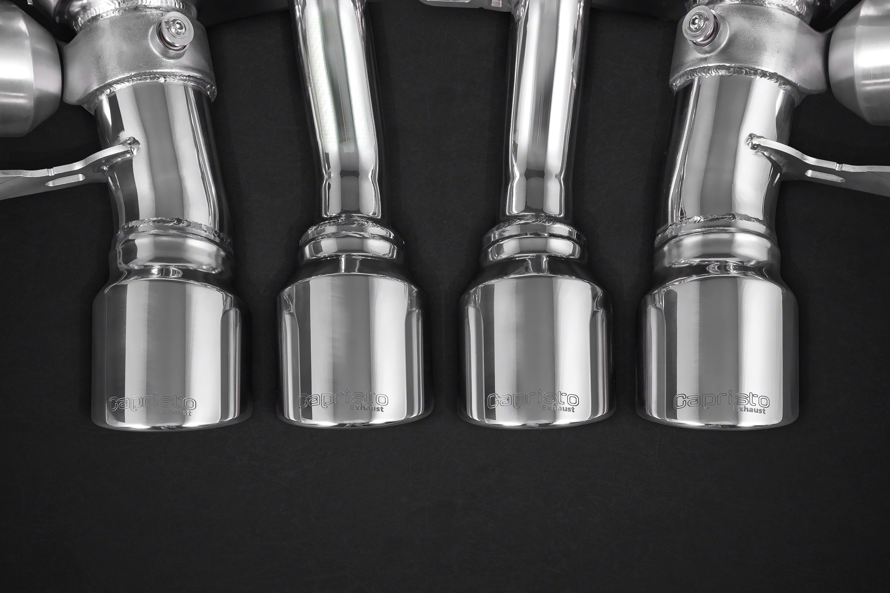 Capristo engraved polished round tips on the Corvette C7 valved exhaust