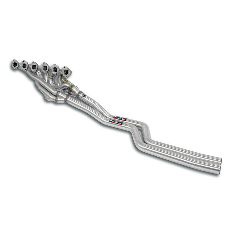 wide view of Supersprint Manifold + connecting pipes 100% Stainless steel (Left Hand Drive) BMW E9 2.5 CS 1974-1975 with white background