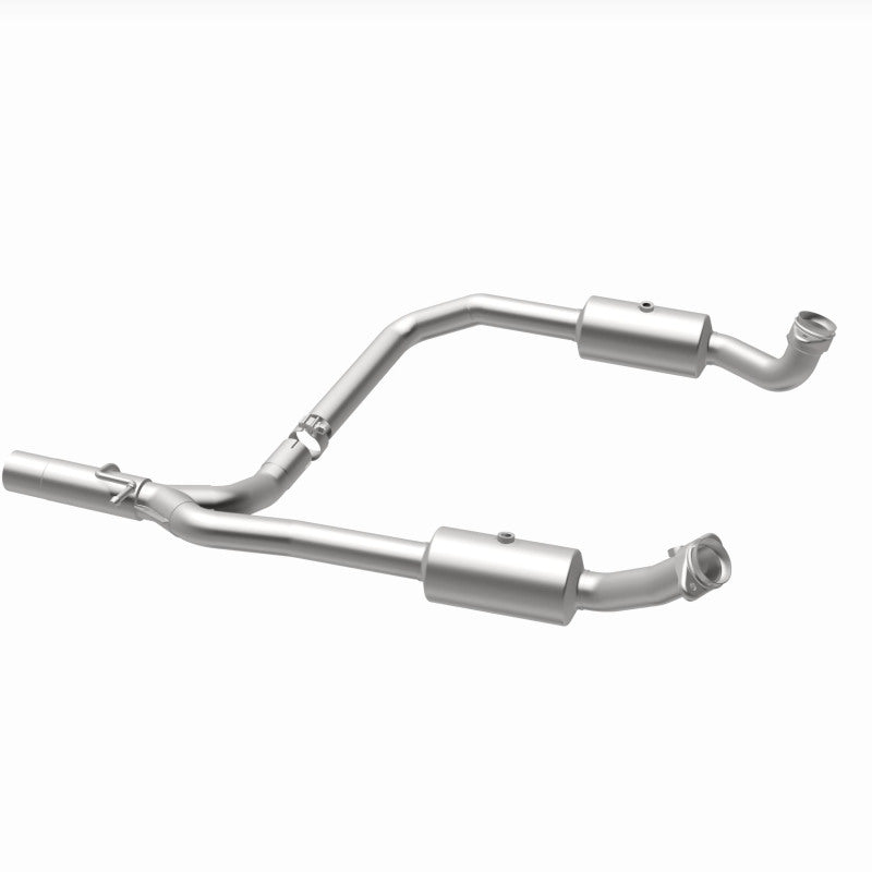 MagnaFlow 21-599 oem grade direct-fit catalytic converter, opposite rear three-quarter view of the turntable spin
