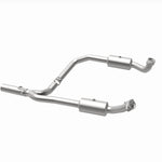 MagnaFlow 21-599 oem grade direct-fit catalytic converter, opposite rear three-quarter view of the turntable spin