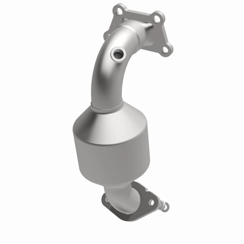 MagnaFlow 551401 carb direct-fit catalytic converter, opposite front three-quarter view of the turntable spin