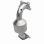 MagnaFlow 551401 carb direct-fit catalytic converter, opposite front three-quarter view of the turntable spin