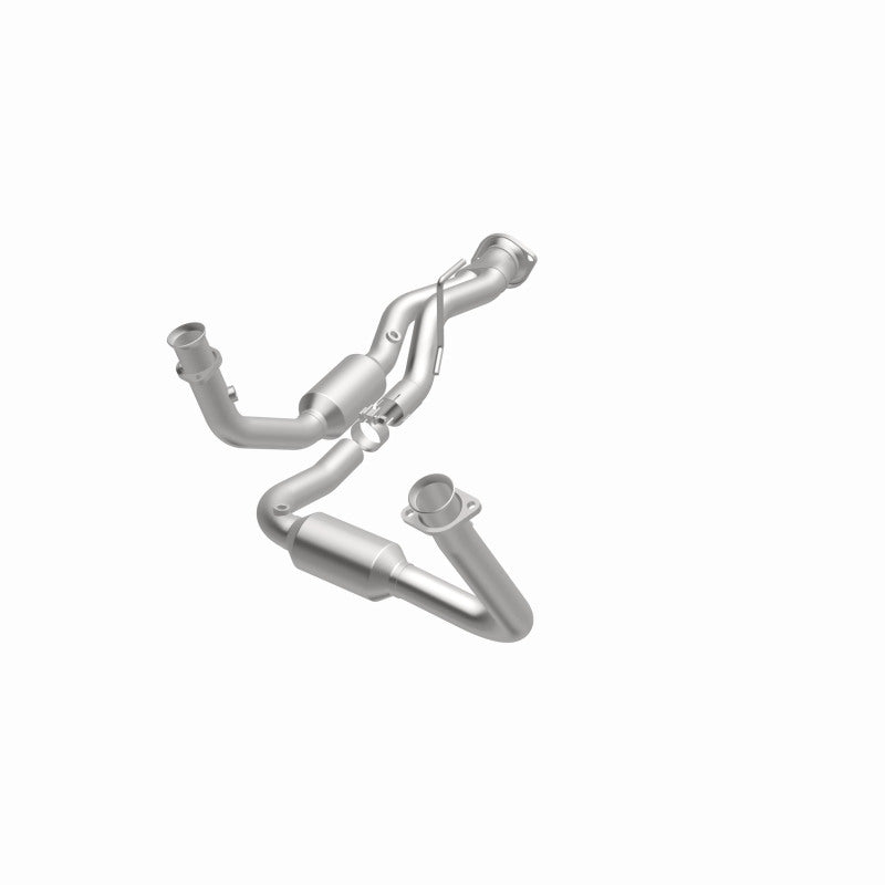 MagnaFlow 5451687 carb direct-fit catalytic converter, opposite front three-quarter view of the turntable spin