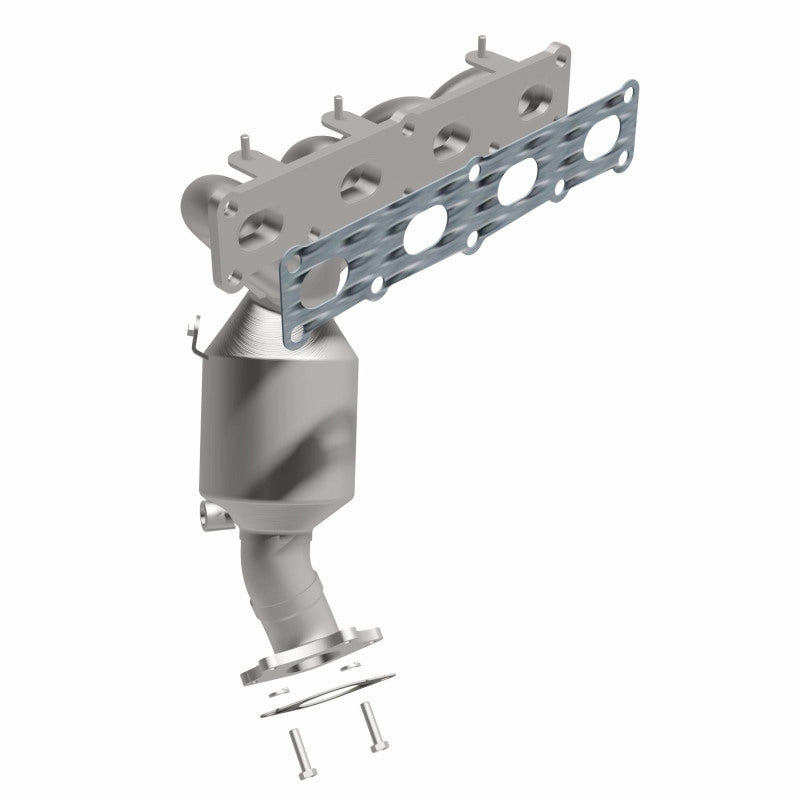 MagnaFlow 5551158 carb manifold converter, front three-quarter view of the turntable spin