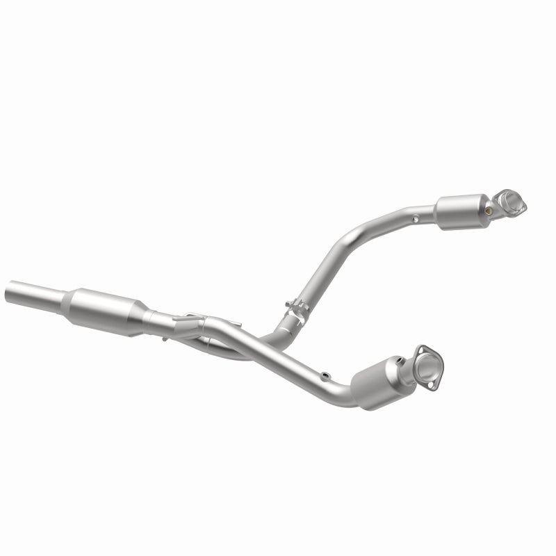 MagnaFlow 4583497 carb direct-fit catalytic converter, opposite rear three-quarter view of the turntable spin