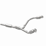 MagnaFlow 4583497 carb direct-fit catalytic converter, opposite rear three-quarter view of the turntable spin