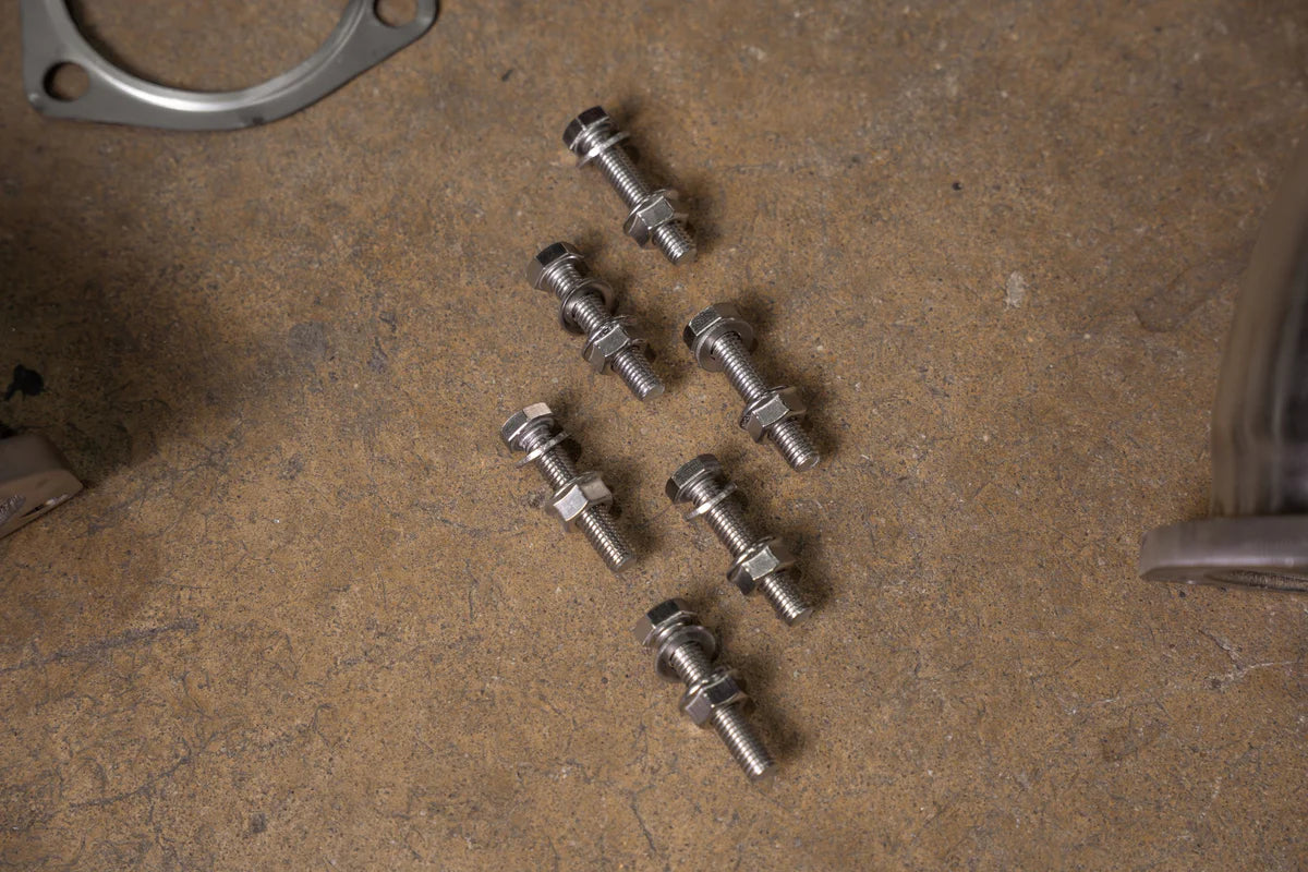 Close-up view of the mounting hardware included with Valvetronic Designs 400 Cell Catted Downpipes for a 2019-2022 Lamborghini Urus.