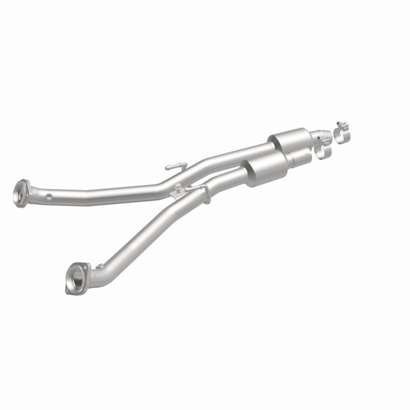 MagnaFlow 52969 oem grade direct-fit catalytic converter, front three-quarter view of the turntable spin