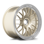 Two-piece forged wheel with champagne gold center and polished silver outer lip featuring multi-spoke design - APEX Wheels wheel for 20x12 ET47 PSCL - Gloss Motorsport Gold - Machined Lip