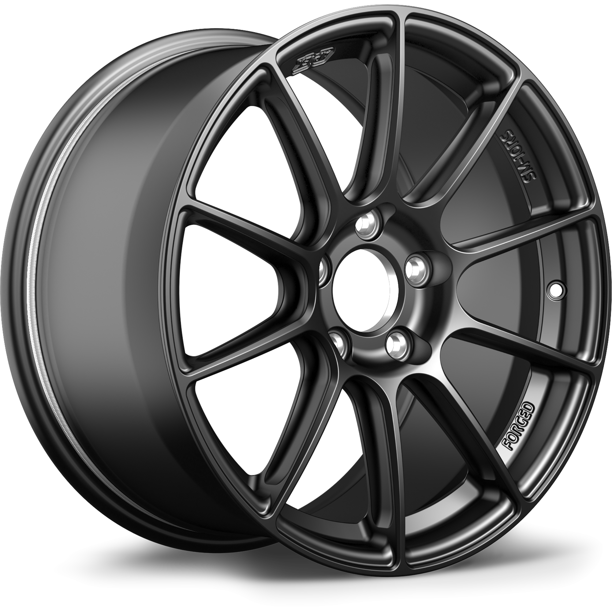 Dark gunmetal alloy wheel with ten-spoke design, five-bolt pattern, and center hub - APEX Wheels wheel for 17x9 ET61 5x114.3 - Satin Black