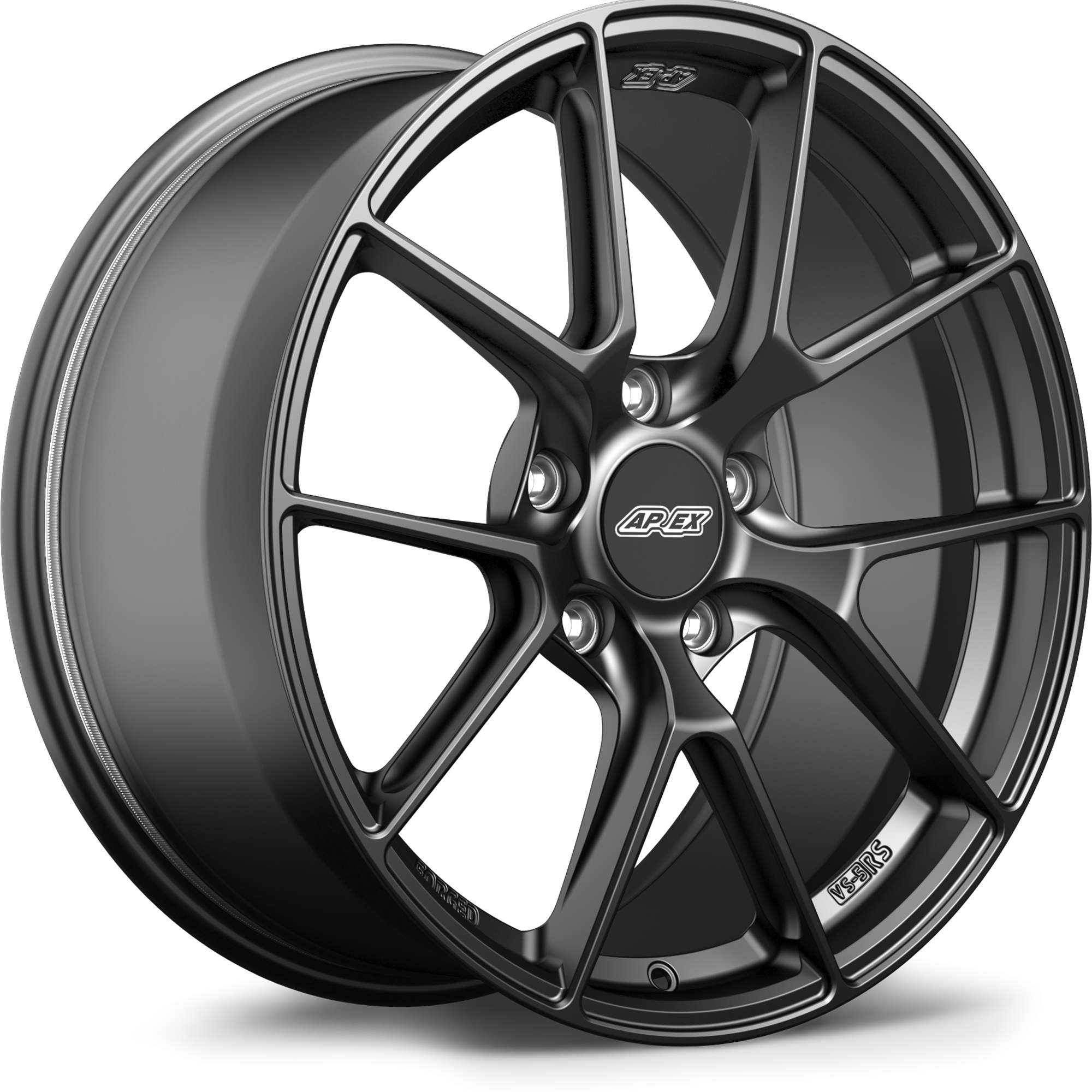 Single gunmetal gray alloy wheel with Y-spoke design and five-bolt pattern on white background - APEX Wheels wheel for 19x9 ET34 5x112 - Satin Black