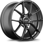 Single gunmetal gray alloy wheel with Y-spoke design and five-bolt pattern on white background - APEX Wheels wheel for 19x9 ET34 5x112 - Satin Black