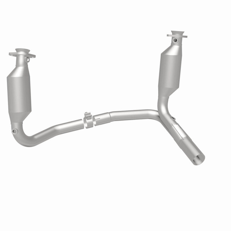 MagnaFlow 4651657 carb direct-fit catalytic converter, rear three-quarter view of the turntable spin