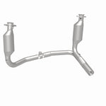 MagnaFlow 4651657 carb direct-fit catalytic converter, rear three-quarter view of the turntable spin