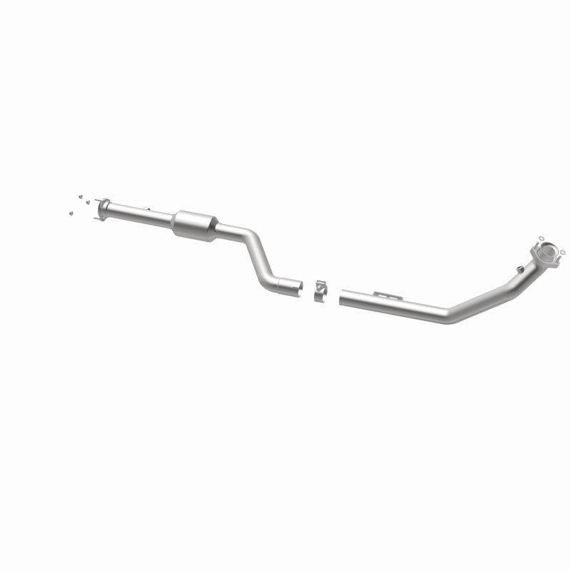 MagnaFlow 4561722 carb direct-fit catalytic converter, opposite rear three-quarter view of the turntable spin