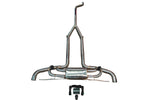 BMW G05 X5 40i Valvetronic exhaust: stainless valved cat-back on white with the valve controller parts below