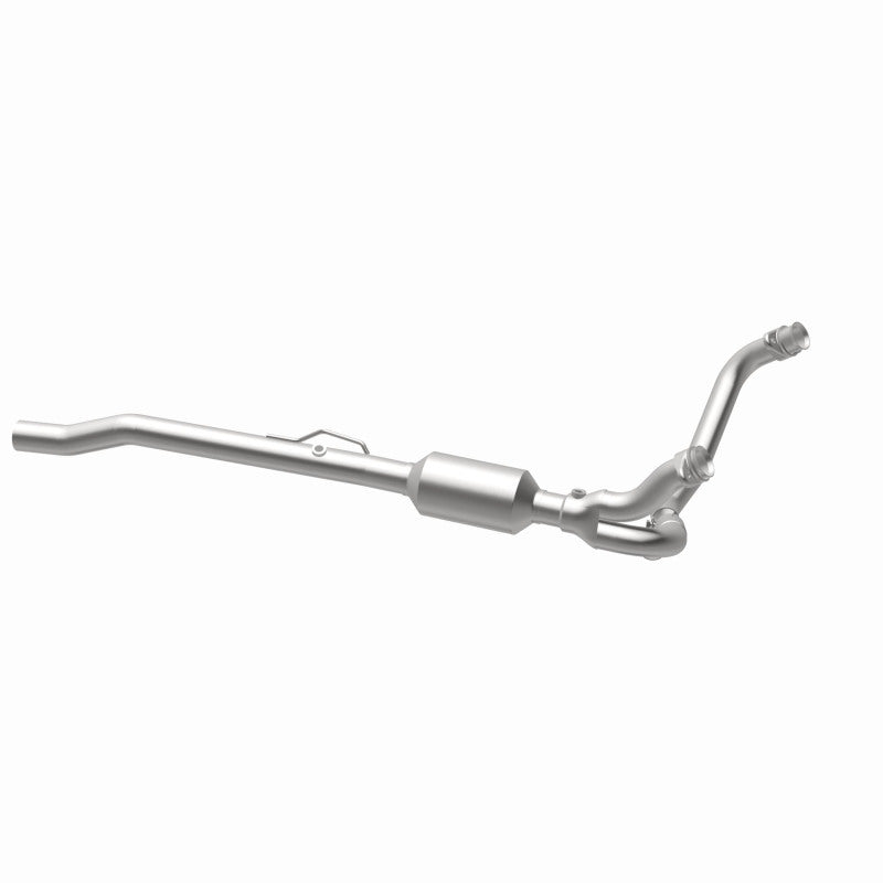 MagnaFlow 4451214 carb direct-fit catalytic converter, opposite rear three-quarter view of the turntable spin