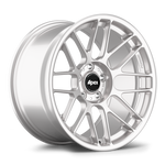 Silver alloy wheel with multi-spoke design and black center cap isolated on white background - APEX Wheels wheel for 18x10 ET25 5x120 - Race Silver