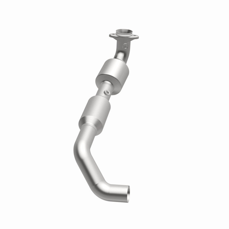 MagnaFlow 5481705 carb direct-fit catalytic converter, opposite rear three-quarter view of the turntable spin