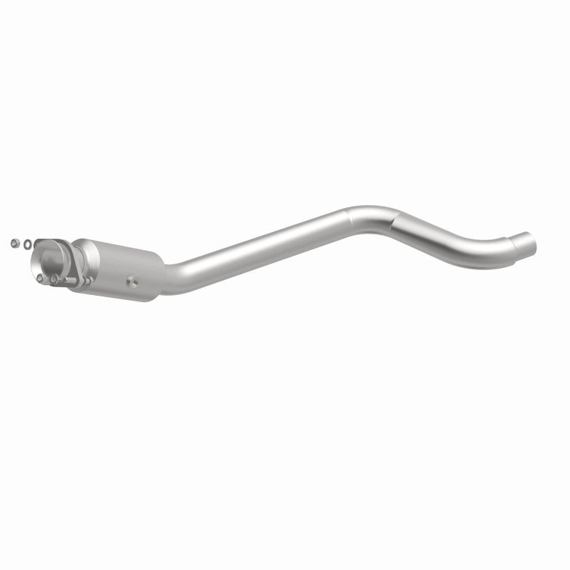MagnaFlow 5561400 carb direct-fit catalytic converter, front three-quarter view of the turntable spin