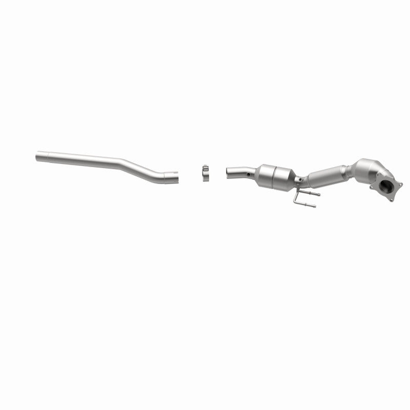 MagnaFlow 551414 carb direct-fit catalytic converter, opposite rear three-quarter view of the turntable spin