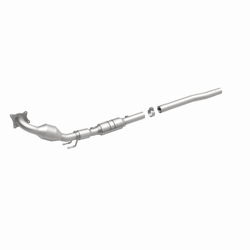 MagnaFlow 551887 carb direct-fit catalytic converter, front three-quarter view of the turntable spin