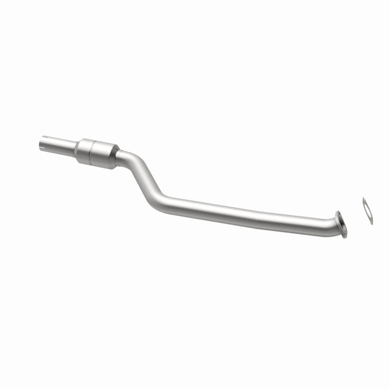 MagnaFlow 557769 carb direct-fit catalytic converter, opposite rear three-quarter view of the turntable spin