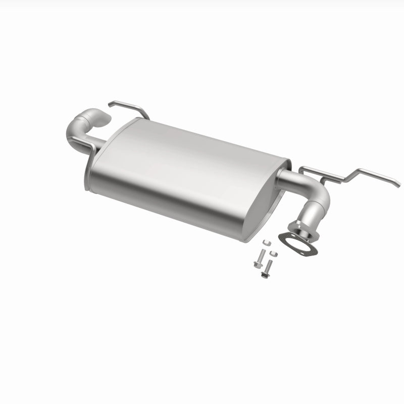 BRExhaust 108-0002 muffler, opposite front three-quarter view of the turntable spin