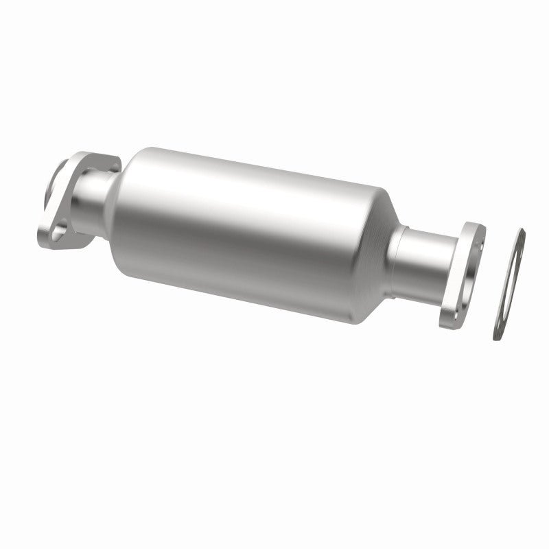MagnaFlow 3391757 carb direct-fit catalytic converter, opposite rear three-quarter view of the turntable spin