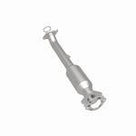 MagnaFlow 21-121 oem grade direct-fit catalytic converter, rear three-quarter view of the turntable spin