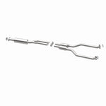 MagnaFlow 5571315 carb direct-fit catalytic converter, opposite rear three-quarter view of the turntable spin
