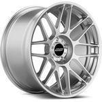 Silver alloy wheel with multi-spoke design and center cap on white background - APEX Wheels wheel for 19x11 ET43 5x120 - Hyper Silver