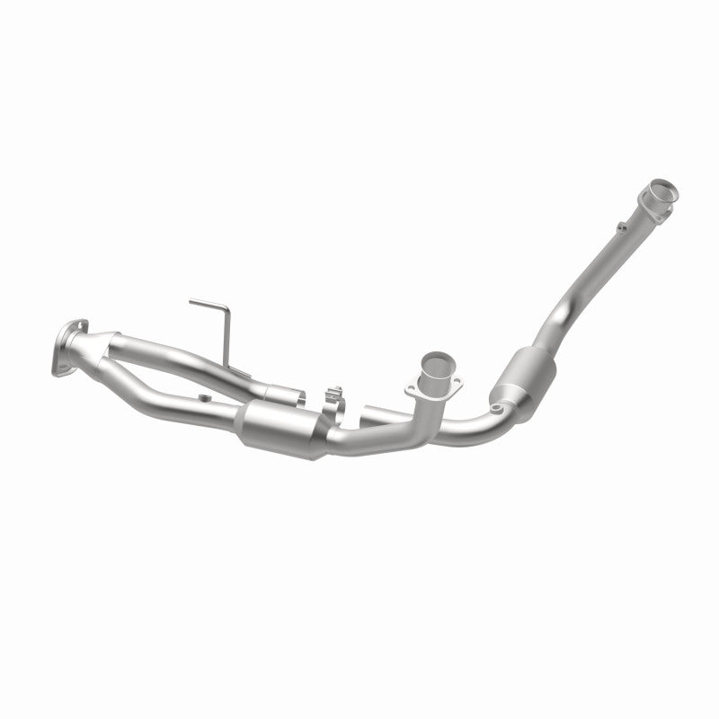 MagnaFlow 5451687 carb direct-fit catalytic converter, opposite rear three-quarter view of the turntable spin