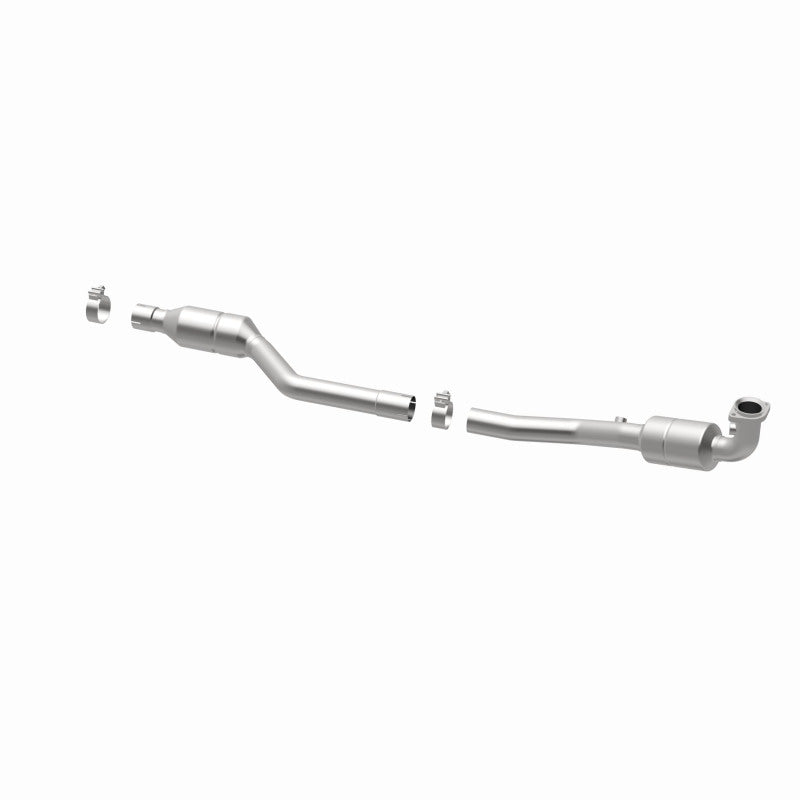 MagnaFlow 5411419 carb direct-fit catalytic converter, opposite rear three-quarter view of the turntable spin