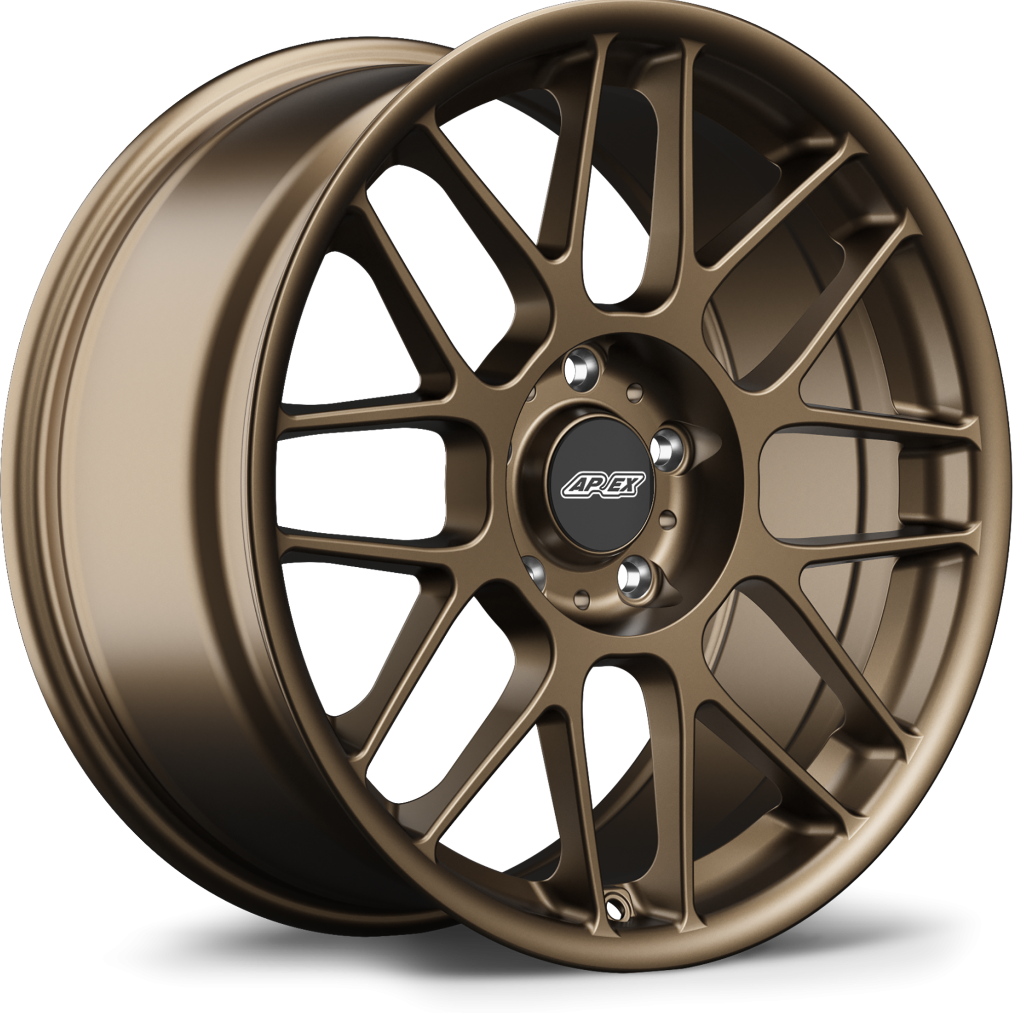 Bronze finished alloy wheel with multi-spoke design and five lug bolt pattern on white background - APEX Wheels wheel for 18x8.5 ET35 5x120 - Satin Bronze