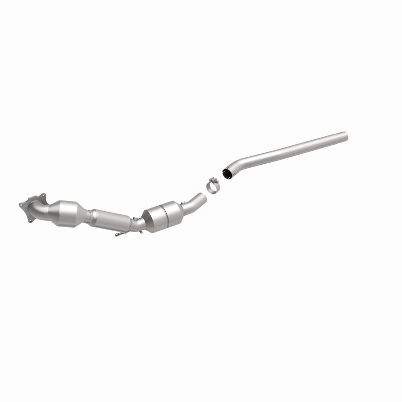 MagnaFlow 551414 carb direct-fit catalytic converter, front three-quarter view of the turntable spin