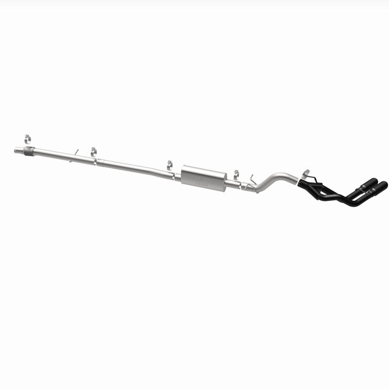 MagnaFlow 19635 speq series cat-back exhaust, opposite rear three-quarter view of the turntable spin