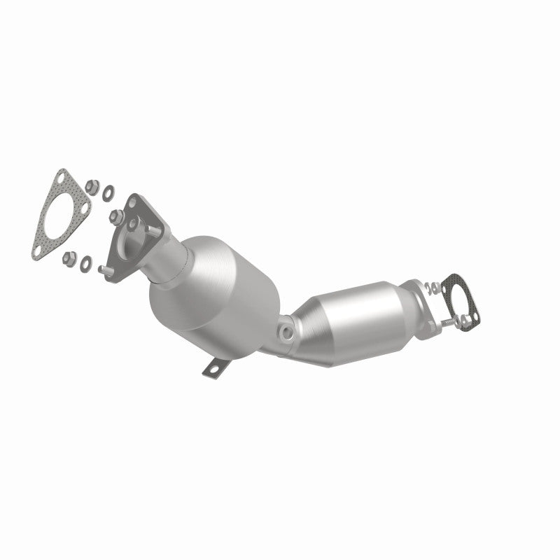 MagnaFlow 5481098 carb direct-fit catalytic converter, front three-quarter view of the turntable spin