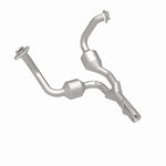 MagnaFlow 23067 hm grade direct-fit catalytic converter, rear three-quarter view of the turntable spin