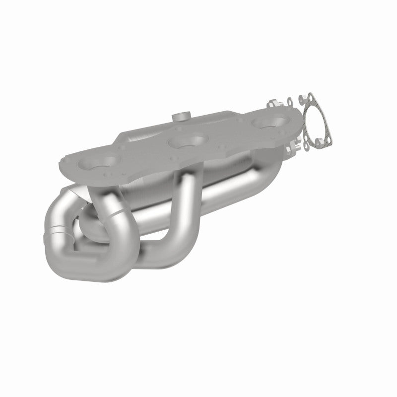 MagnaFlow 52390 oem grade manifold converter, rear three-quarter view of the turntable spin