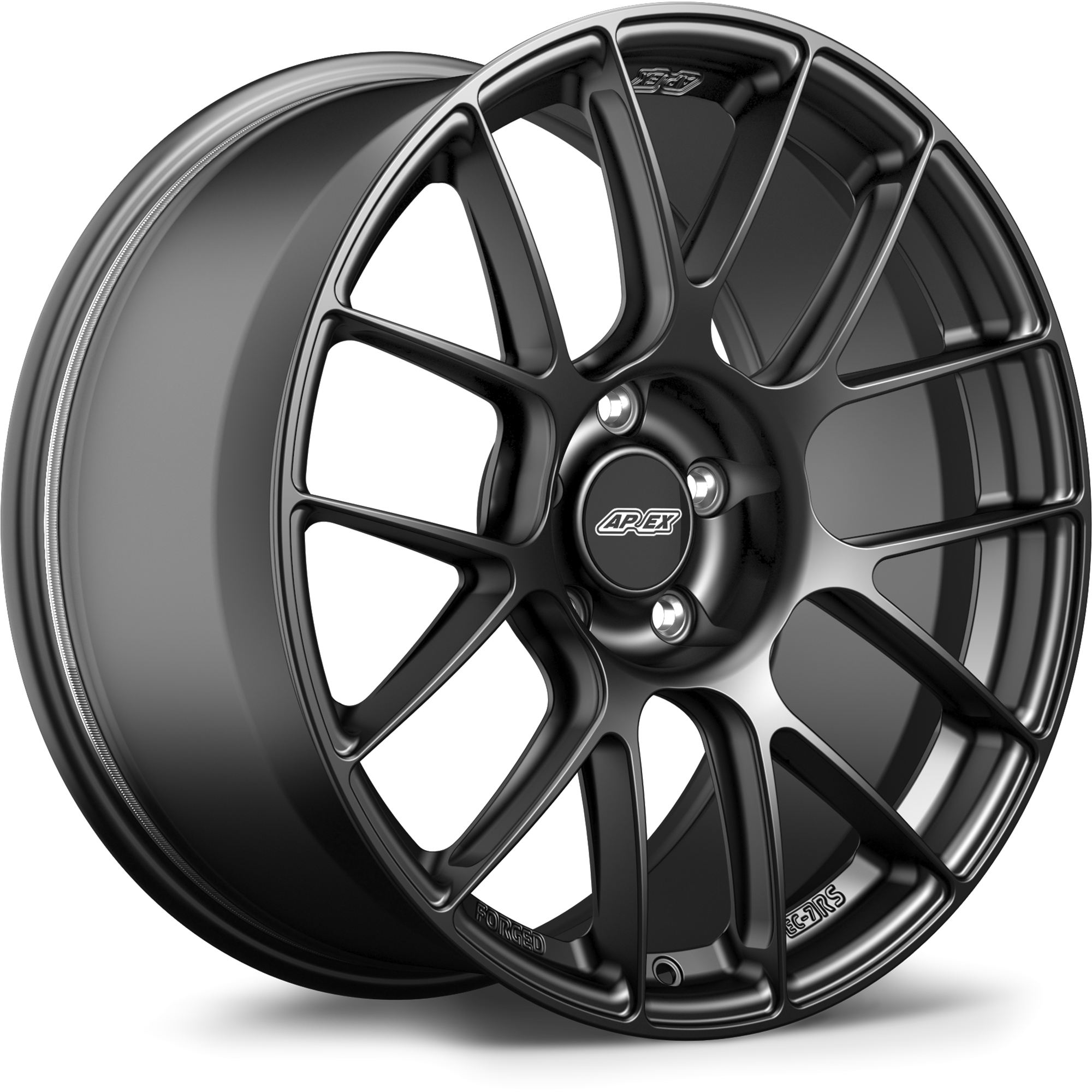 Single alloy wheel with gunmetal finish featuring multi-spoke design and center cap on white background - APEX Wheels wheel for 19x9.5 ET28 5x120 - Satin Black