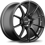 Dark gunmetal forged wheel with ten-spoke design, showing center cap and bolt pattern on clean white background - APEX Wheels wheel for 18x9 ET30 5x120 - Satin Black
