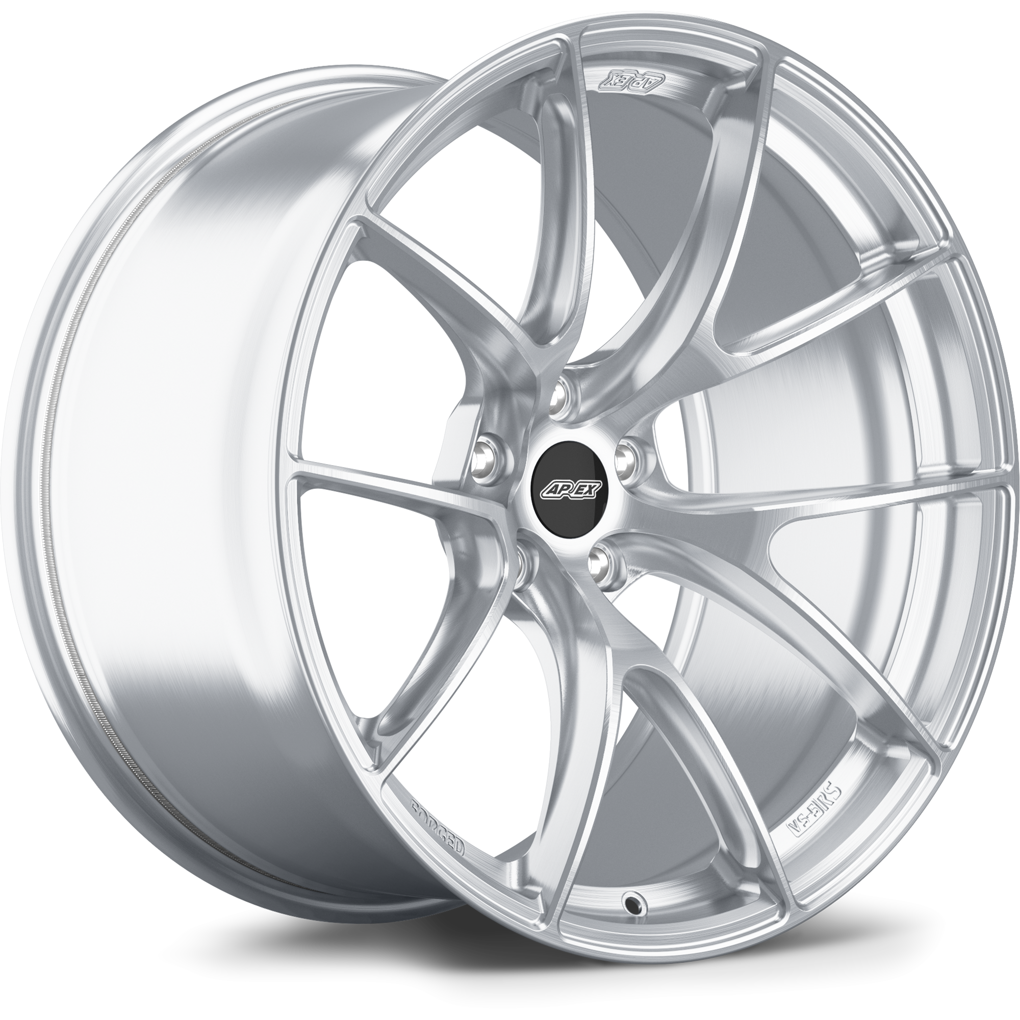 Silver alloy wheel with multi-spoke design and black center cap, shown at three-quarter angle - APEX Wheels wheel for 20x12 ET22 5x114.3 - Motorsport Gold