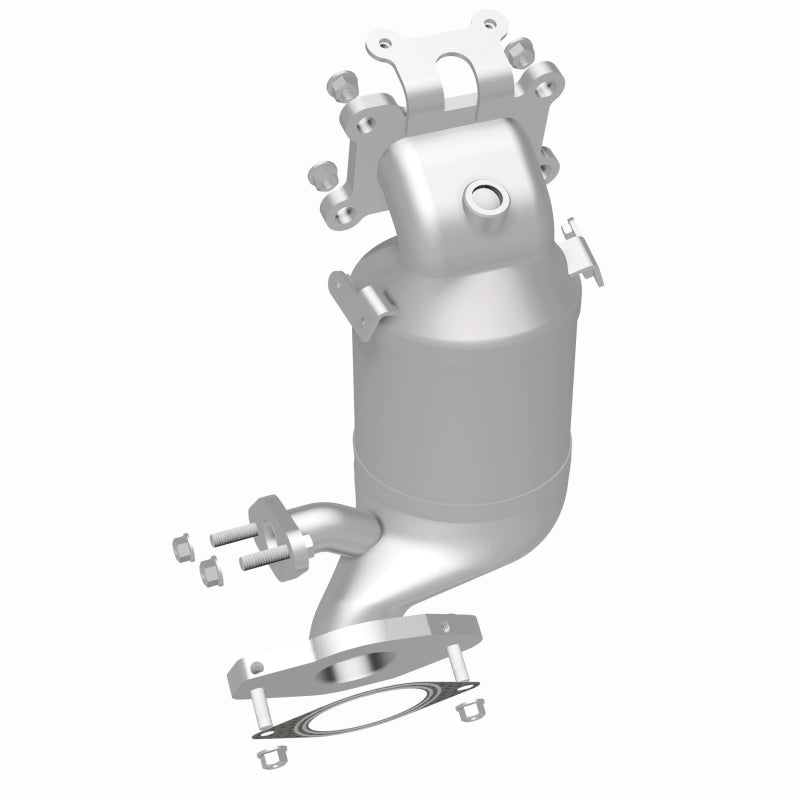MagnaFlow 290062 oem grade manifold converter, rear three-quarter view of the turntable spin