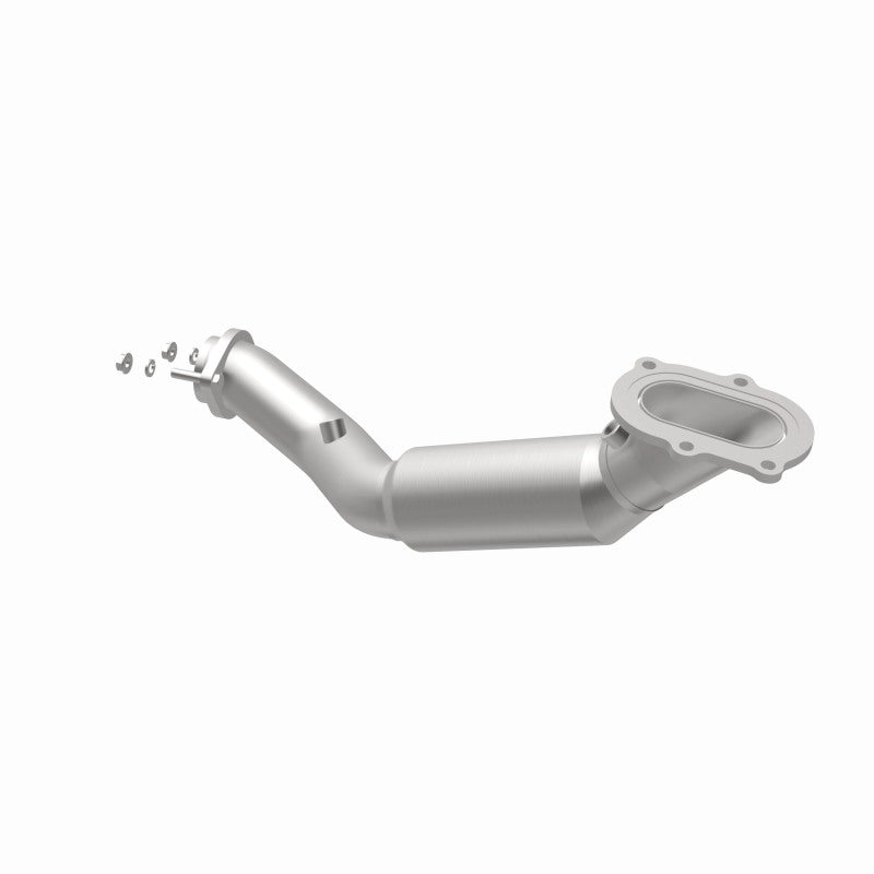 MagnaFlow 5461848 carb direct-fit catalytic converter, opposite rear three-quarter view of the turntable spin