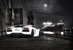 White Lamborghini Aventador LP700 rear view with the Capristo valved exhaust