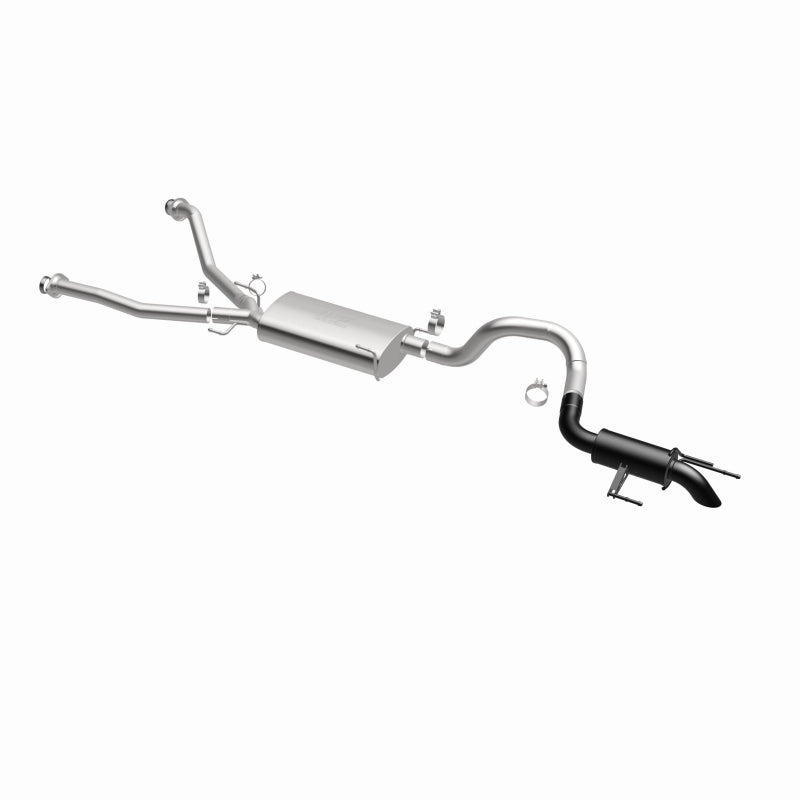 MagnaFlow 19677 overland series cat-back exhaust, opposite front three-quarter view of the turntable spin