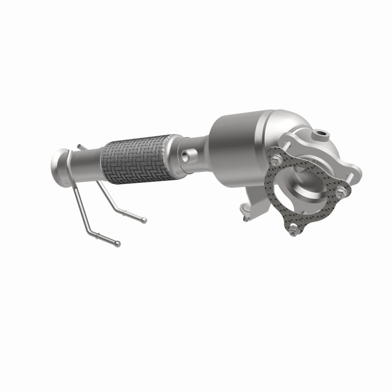 MagnaFlow 280255 oem grade direct-fit catalytic converter, opposite front three-quarter view of the turntable spin