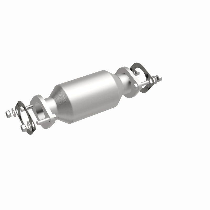 MagnaFlow 5571741 carb direct-fit catalytic converter, front three-quarter view of the turntable spin