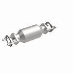 MagnaFlow 5571741 carb direct-fit catalytic converter, front three-quarter view of the turntable spin